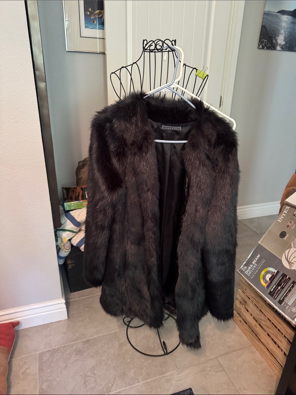Velvet Black Faux Fur Coat XL